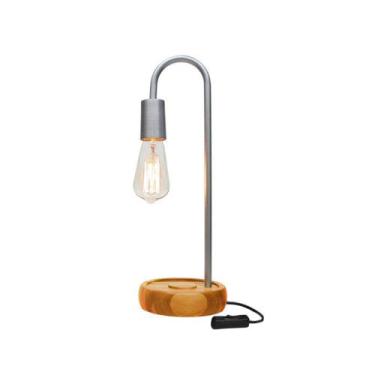 Imagem de Luminária de Mesa Taschibra Flam Metal/Madeira E27 Bivolt, Bivolt
