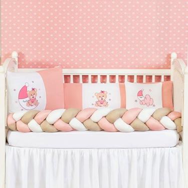Imagem de Kit Berço Trança Com Edredom Ursinho De Pijama Menina Menino 7 Peças L