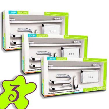 Imagem de Conjunto 3 Kits Acessorio Banheiro 5 Peças Metal Cromado - ALADDIN