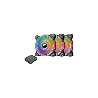 Imagem de Thermaltake Riing Quad 120 mm 16,8 milhões de cores RGB (Alexa, Razer Chroma) habilitado para software, 4 anéis de luz, 54 LEDs endereçáveis 9 lâminas caixa de rolamento hidráulico/ventilador de radiador CL-F088-PL12SW-B, preto
