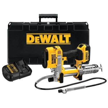 Imagem de DEWALT Kit de pistola de graxa 20 V MAX com bateria de 4,0 Ah e carregador, pistola de graxa sem fio, luz LED, mangueira de 106.7 cm, 10.000 PSI, gatilhos de velocidade variável (DCGG571M1)