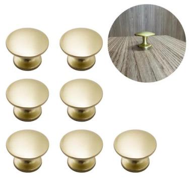 Imagem de Kit C/ 7 Puxador Redondo Ponto Botão 24mm Dourado Escovado P/ Móveis -