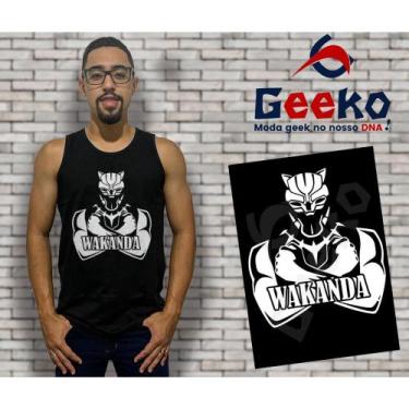 Imagem de Regata Wakanda Pantera Negra Black Panther Geeko, Preto, P