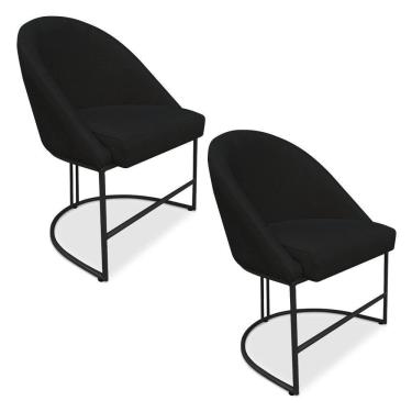 Imagem de Kit 02 Cadeiras Poltrona De Jantar Bela Suede Preto Base Metálica Industrial Preto - Pallazio