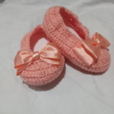 Imagem de Sapatinho Crochê Infantil Para Bebê Menina de 0 a 3 Meses - Stefanny M