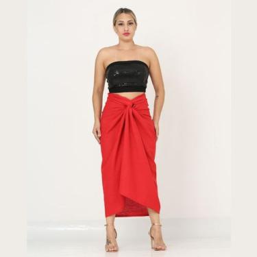 Imagem de Saia Midi Transpassada  Allana - Stampalook, Vermelho, P