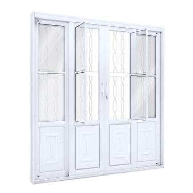 Imagem de Porta de Correr de Aço com Postigo 213 x 200 x 13 cm 4 Folhas Grade Mo