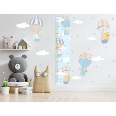 Imagem de adesivo de parede régua crescimento balões nuvens meninos - Adesivos K