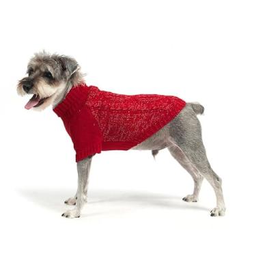 Imagem de EXPAWLORER Suéter de malha térmica para cães pequenos, médios e grandes, gola rolê, roupas para clima frio, moletom para inverno, pulôver para filhotes de gato, vermelho SM