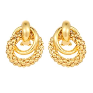 Imagem de SHANG JIURUI Brincos grossos de ouro para mulheres, brincos pendentes geométricos de ouro para mulheres, brincos pendentes de gota de nó de ouro na moda, brinco torcido banhado a ouro 14K