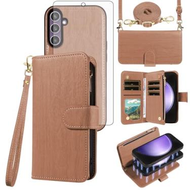 Imagem de Asuwish Capa de celular para Samsung Galaxy S23 FE 5G Carteira com zíper magnética destacável com protetor de tela de vidro temperado, alça transversal, compartimento para cartão S 23 EF S23FE 23S