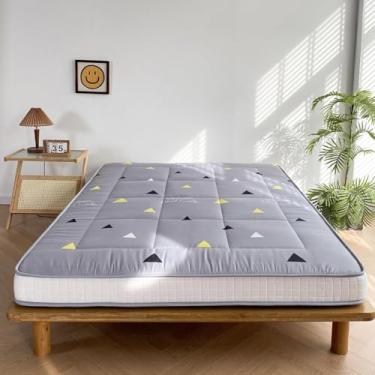 Imagem de MAXYOYO Colchão futon extra grosso de 15 cm, almofada de colchão de chão com padrão triangular cinza, almofada japonesa para adultos, cama de hóspedes, cama queen