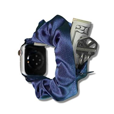 Imagem de Smunchys Pulseira elástica feminina compatível com Apple Watch com bolso com zíper, 38 mm, 40 mm, 41 mm, 42 mm, 44 mm, 45 mm, macio, fofo, elástico, ajustável para mulheres iWatch Series 8, 7, 6, 5, 4, 3, 2, 1, SE, com bolso com zíper, itens pequenos, chaves, dinheiro