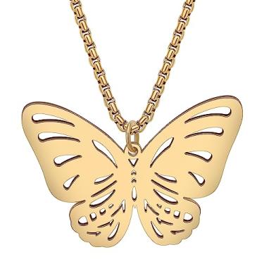 Imagem de DALANE Colar de borboleta fofo de aço inoxidável, pingente banhado a ouro 18 quilates para mulheres, meninas, presentes inovadores, joias de primavera, Medium, Aço inoxidável, Sem Pedra Preciosa