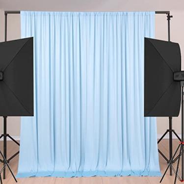 Imagem de 10ft×9ft Wrinkle Free Sky Blue Backdrop Curtain for Wedding Party, 2 Panels 5ft×10ft Polyester Blue Drapes for Backdrop Curtains for Birthday Baptism Photo Backdrop Home Decor