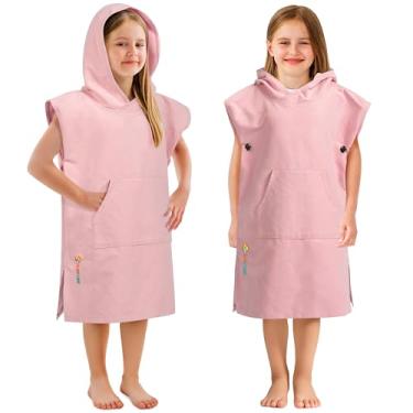 Imagem de SUN CUBE Roupão infantil para trocar de toalha, poncho de surf, microfibra de secagem rápida, cobertor usável para meninos e meninas de 3 a 7 anos, rosa claro