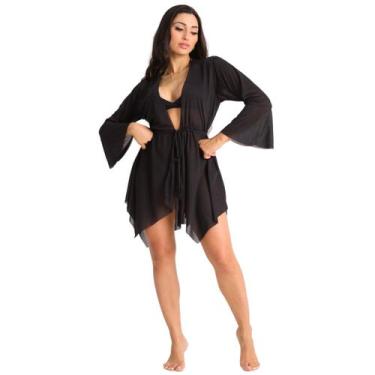 Imagem de Saida Praia Kimono Trico Moda Piscina Vestido Tule Amarrar - MimallCen