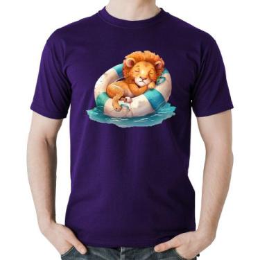 Imagem de Camiseta Algodão Leãozinho Relaxando Na Piscina - Foca na Moda, Roxo, 