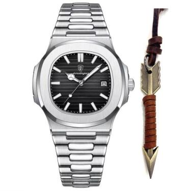 Imagem de Relógio Prata Masculino Aço Inox Old Money + Colar Flecha - PENDULARI