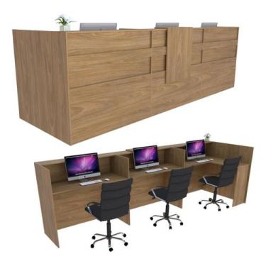 Imagem de Balcão em L Recepção 267cm Freijó Syncro - Linha Premium 1.1 - Marcena