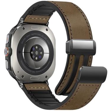 Imagem de WestEagle Pulseira magnética de couro para relógio compatível com Samsung Galaxy Watch Ultra de 47 mm (2025/2024), design de fivela magnética, pulseiras de substituição clássicas ajustáveis para
