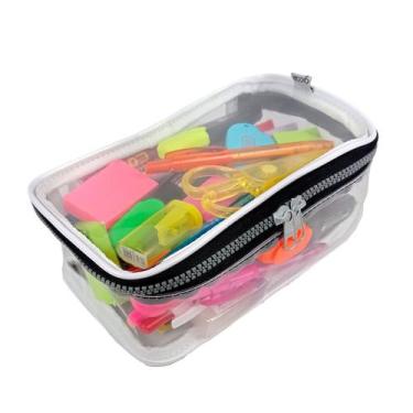 Imagem de Estojo Escolar Box Grande Transparente Branco 100 pens - Gicalli, Quad