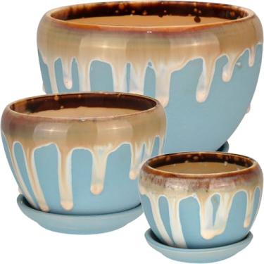 Imagem de JOGO 3 PEÇAS VASO CACHEPÔ PLANTA HOME&CO CERÂMICA GELO