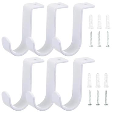 Imagem de YingEnter Suportes de varão de cortina para montagem no teto, suporte de varão de cortina para haste de 2,5 cm de diâmetro, conjunto de 6, branco