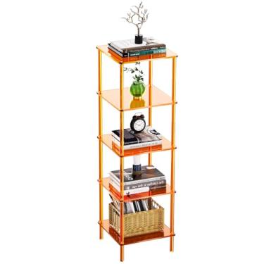 Imagem de solaround Estante de acrílico, pequena estante de canto independente prateleira de exibição para sala de estar, quarto, banheiro, espaços pequenos (laranja, 5 camadas)