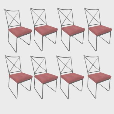 Imagem de Kit 08 Cadeiras Sala de Jantar Escritório Office Clark Industrial Ferro Cinza Suede Rose Gold - Ahz Móveis