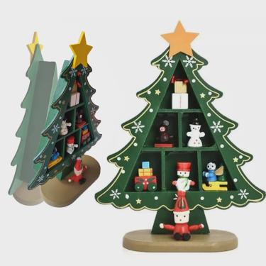 Imagem de Arvore de Natal Madeira Natalina Papai Noel Boneco De Neve Presente De Mesa Decoraçao Estante Ornamentaçao Pinheiro Resistente
