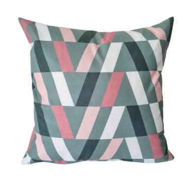 Imagem de Capa de Almofada Decorativa Geométrica, 44x44cm, Verde e Rosa, Design Moderno