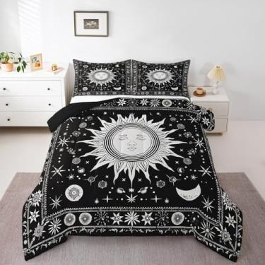 Imagem de Feelyou Conjunto de edredom com estampa de galáxia de constelação e lua para crianças, psicodélico, boêmio, mandala, celestial, tamanho casal