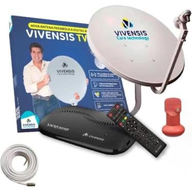 Imagem de Kit Antena Nova Parabólica Ku Vivensis Digital Completa 100% Canais Livres Receptor Sat Full Hd LNBF Cabo 5g