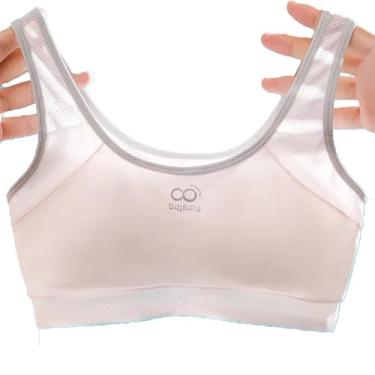 Imagem de ZIAUGB Sutiãs de treinamento para meninas 8-10 sutiãs de algodão sem costura com almofadas respiráveis, sutiãs esportivos ultra respiráveis e macios, Branco + branco + rosa + rosa, 10-12 Anos