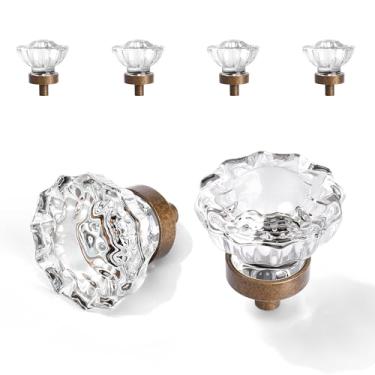Imagem de Puxadores de armário vintage maçanetas de armário de cristal pacote com 4, puxador pequeno bronze bronze antigo, gaveta de armário de cristal transparente gavetas de armário guarda-roupa alça