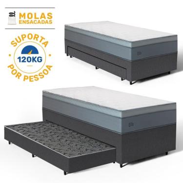 Imagem de Cama Box com Colchão de Molas Ensacadas Pillow In Elite + Auxiliar de Espuma Unique Solteiro 88cm