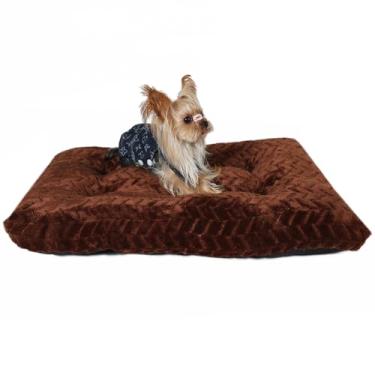 Imagem de Cama para cachorro de 61 cm para gaiola, tapetes laváveis para dormir, até 11 kg, estampa de pneu de caixa pequena macia e fofa marrom escuro P