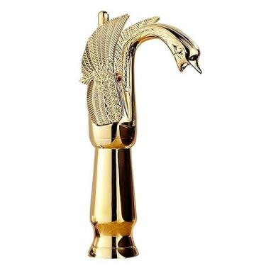 Imagem de Torneira de pia de banheiro em forma de cisne de latão antigo torneira misturadora estilo tradicional com um furo montada no convés, branco dourado alto (dourado alto)