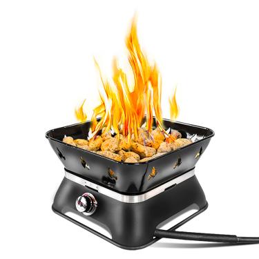 Imagem de Outland Living Fogueira Firebowl 805 Firecube de 35,56 cm quadrada portátil de propano sem fumaça – Fogueira a gás ao ar livre com capa e kit de transporte, pedras vulcânicas, 58.000 BTU, preta