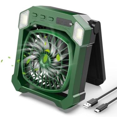 Imagem de Ventilador de acampamento alimentado por bateria e energia solar, ventilador solar portátil de 10000 mAh, recarregável, ventiladores externos com luz, ventiladores silenciosos sem fio para barraca