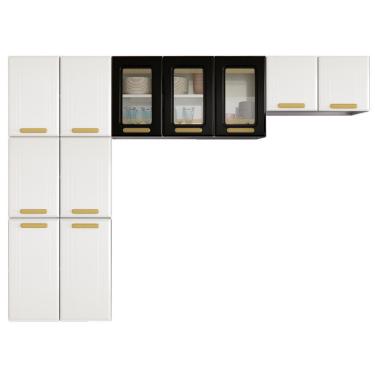 Imagem de Cozinha Em L ágata 260cm Com Vidro 817460 Telasul Branco Com Preto