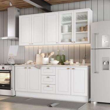 Imagem de Cozinha Compacta 100% Mdf 4 Peças Com Portas De Vidro Americana Branco