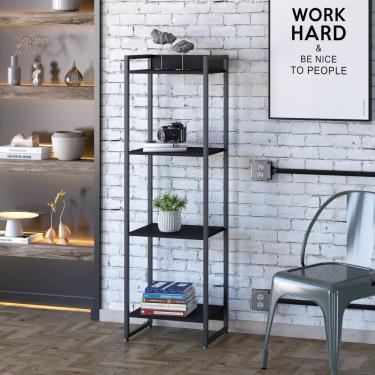 Imagem de Estante Para Livros Industrial Multiuso 4 Prateleiras 146x45cm Dynamica Yescasa Preto Onix/preto