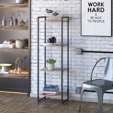 Imagem de Estante Para Livros Industrial Multiuso 4 Prateleiras 146x45cm Dynamica Yescasa Carvalho/preto