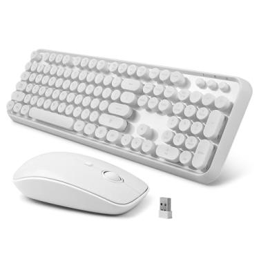 Imagem de Euphoricca Combinação De Teclado E Mouse Sem Fio - Teclas Redondas Fofas, Máquina Escrever Retrô Tamanho Normal Com Plug & Play 2,4 Ghz, Para Windows 11/10/7, Laptop, Pc, Notebook, Smart Tv (Branco)