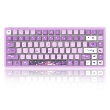 Imagem de MageGee Teclado Mecânico Transparente Light84, Retroiluminação Rgb Para Jogos Com Fio E Interruptores De Cristal, Sublimação 70% E-Sports, Teclados Iluminação Pbt Pc, Windows Mac (Borboleta Roxa)