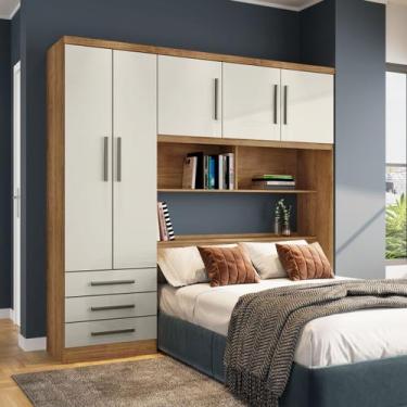 Imagem de Guarda Roupa Casal 5 Portas e Cabeceira Baú Mexico Cedro e Areia - Rud