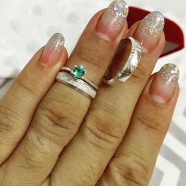 Imagem de Par de aliança chanfrada mais anel solitario - HR PRATA, TODOS OS TAMA