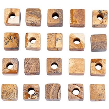 Imagem de Nupuyai — Contas largas de pedra grande para fabricação de joias, formato quadrado — Pulseira de berloques com contas europeias, pacote com 20, Light Brown, 1